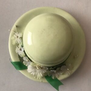 Ceramic Green Floral Hat shape Trinkets box